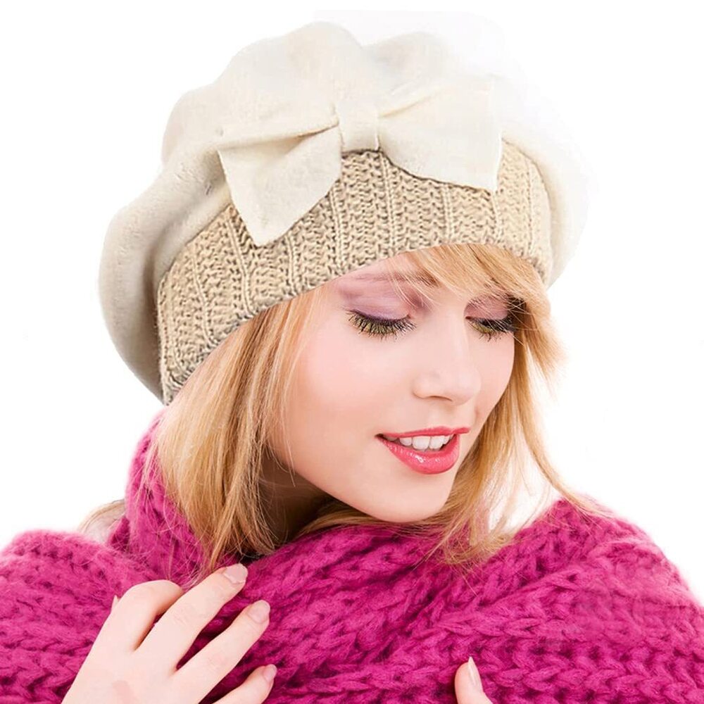 5874 Womens Wool Berets French Beret Beanie Winter Hats Hy022 (cream)